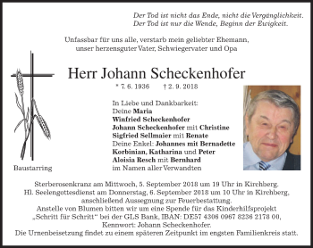 Traueranzeige von Johann Scheckenhofer von merkurtz
