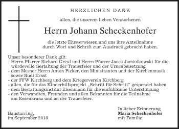 Traueranzeige von Johann Scheckenhofer von merkurtz