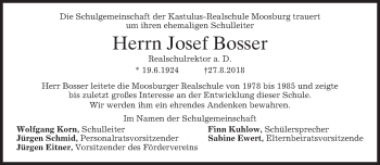 Traueranzeige von Josef Bosser von merkurtz