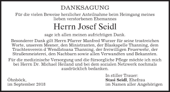 Traueranzeige von Josef Seidl von merkurtz