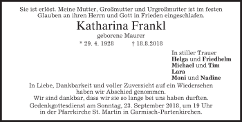 Traueranzeige von Katharina Frankl von merkurtz