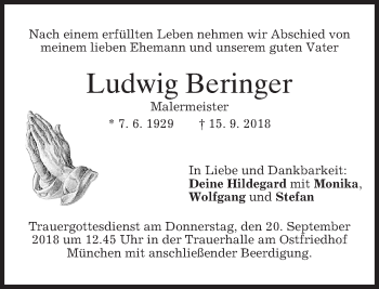 Traueranzeige von Ludwig Beringer von merkurtz