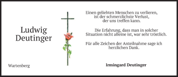 Traueranzeige von Ludwig Deutinger von merkurtz