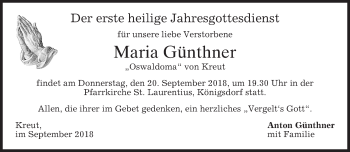 Traueranzeige von Maria Günthner von merkurtz