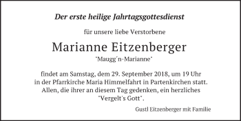 Traueranzeige von Marianne Eitzenberger von merkurtz