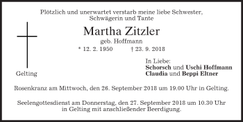 Traueranzeige von Martha Zitzler von merkurtz