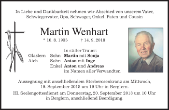 Traueranzeige von Martin Wenhart von merkurtz