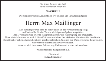Traueranzeige von Max Maillinger von merkurtz