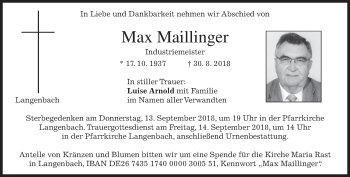 Traueranzeige von Max Maillinger von merkurtz