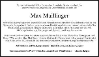 Traueranzeige von Max Maillinger von merkurtz