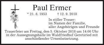 Traueranzeige von Paul Ermer von merkurtz