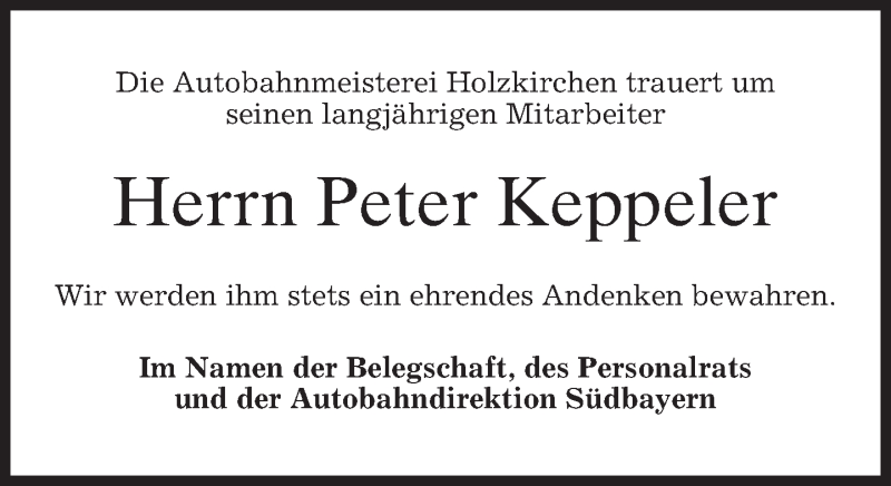  Traueranzeige für Peter Keppeler vom 18.09.2018 aus merkurtz