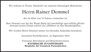 Traueranzeige von Rainer Demmel von merkurtz