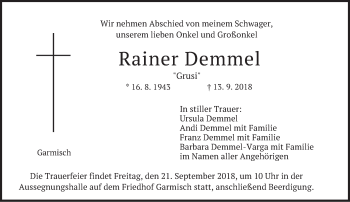 Traueranzeige von Rainer Demmel von merkurtz