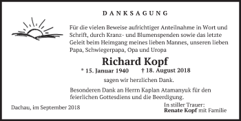 Traueranzeige von Richard Kopf von merkurtz