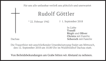 Traueranzeige von Rudolf Göttler von merkurtz