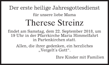 Traueranzeige von Therese Streinz von merkurtz