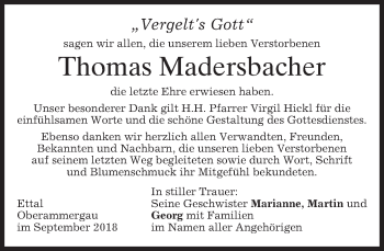 Traueranzeige von Thomas Madersbacher von merkurtz