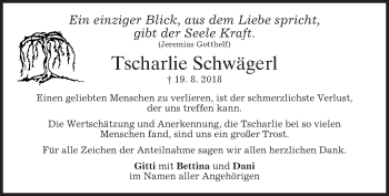 Traueranzeige von Tscharlie Schwägerl von merkurtz