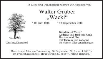 Traueranzeige von Walter Gruber von merkurtz