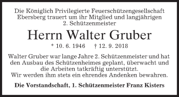 Traueranzeige von Walter Gruber von merkurtz