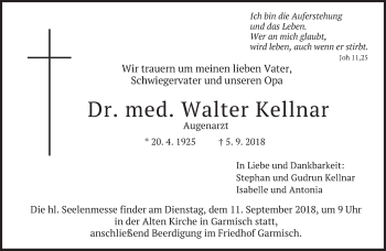 Traueranzeige von Walter Kellnar von merkurtz