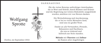 Traueranzeige von Wolfgang Sprotte von merkurtz
