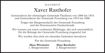 Traueranzeige von Xaver Rasthofer von merkurtz