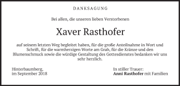 Traueranzeige von Xaver Rasthofer von merkurtz