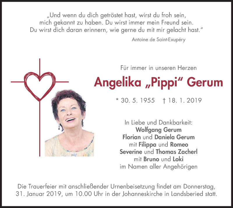  Traueranzeige für Angelika Gerum vom 26.01.2019 aus merkurtz