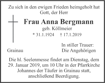 Traueranzeige von Anna Bergmann von merkurtz