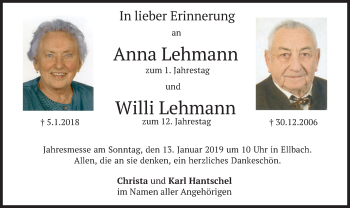 Traueranzeige von Anna und Willi Lehmann von merkurtz