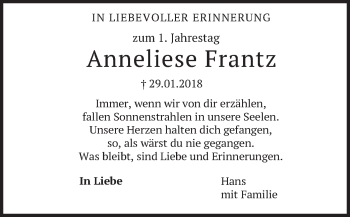 Traueranzeige von Anneliese Frantz von merkurtz