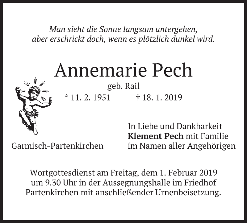  Traueranzeige für Annemarie Pech vom 26.01.2019 aus merkurtz