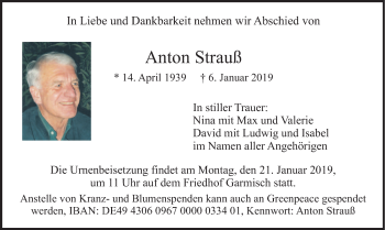 Traueranzeige von Anton Strauß von merkurtz