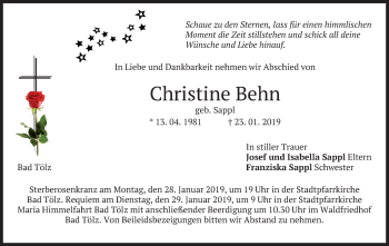 Traueranzeige von Christine Behn von merkurtz