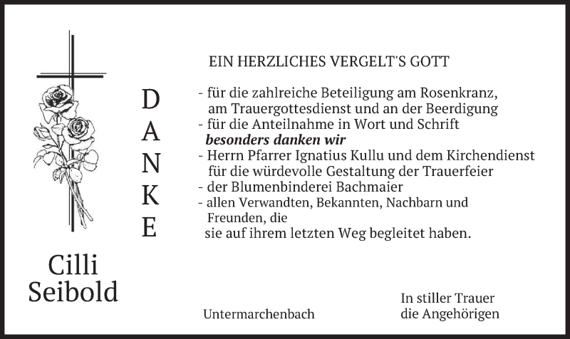  Traueranzeige für Cilli Seibold vom 05.01.2019 aus merkurtz
