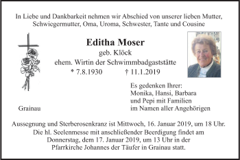 Traueranzeige von Editha Moser von merkurtz