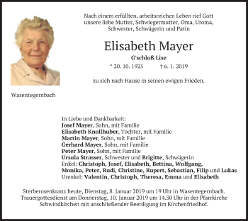 Traueranzeige von Elisabeth Mayer von merkurtz