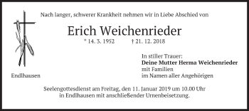 Traueranzeige von Erich Weichenrieder von merkurtz