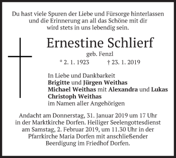 Traueranzeige von Ernestine Schlierg von merkurtz