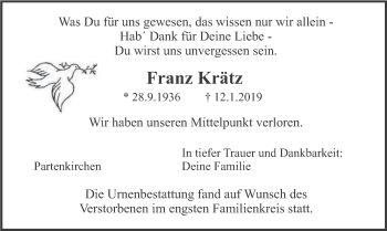 Traueranzeige von Franz Krätz von merkurtz