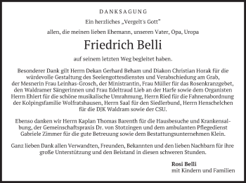Traueranzeige von Friedrich Belli von merkurtz