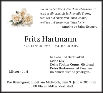 Traueranzeige von Fritz Hartmann von merkurtz