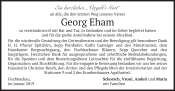 Traueranzeige von Georg Eham von merkurtz