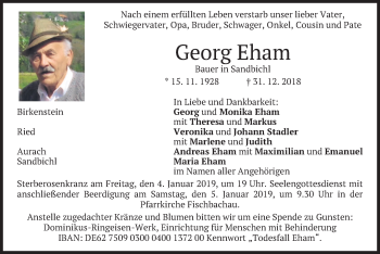 Traueranzeige von Georg Eham von merkurtz