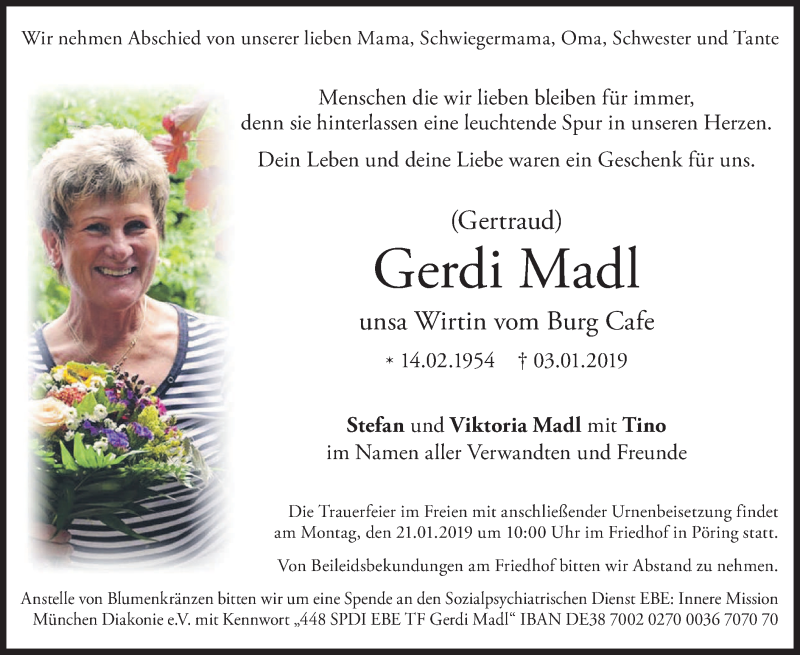  Traueranzeige für Gerdi Madl vom 12.01.2019 aus merkurtz