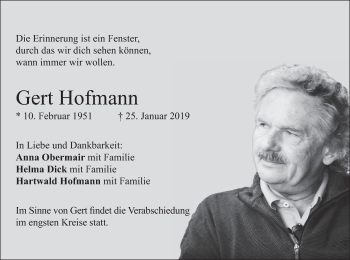 Traueranzeige von Gert Hofmann