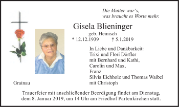 Traueranzeige von Gisela Blieninger von merkurtz