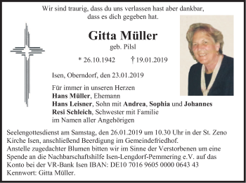 Traueranzeige von Gitta Müller von merkurtz